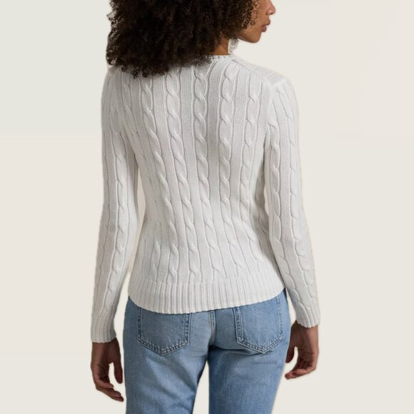 (NWOT) Polo Ralph Lauren Textural Cable-Knit Cotton Crewneck Sweater (White) - Picture 4 of 16